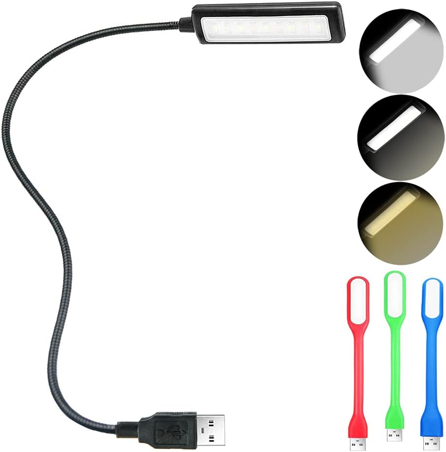 USB Reading Light, Laptop Keyboard Light for Computer Adjustable Gooseneck, 3 Color x 3 Brightness USB Lamp/1pc + 3pcs Mini LED (1 + 3)