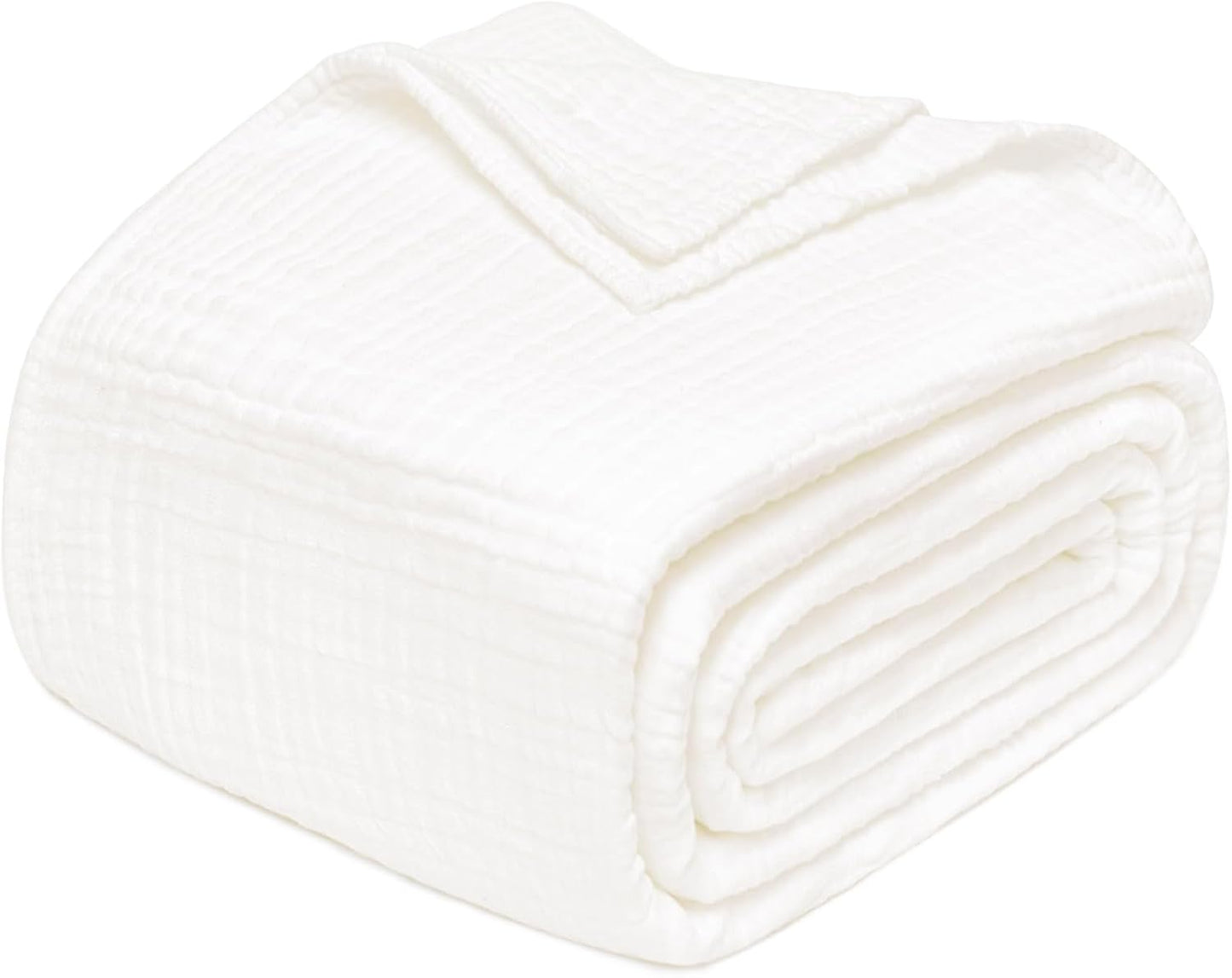 Joydeco 100% Cotton Muslin Throw Blanket for Couch Bed and Sofa, 4-Layer Lightweight and Breathable Soft Gauze Blanket for All Season, Luxury Throws Cotton Blanket Gift(White, 90"x90")