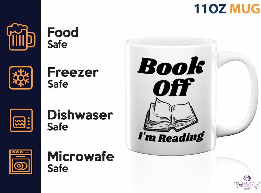 Reading Coffee Mug 11oz White - Book Off I'm Reading - Reader Gift Bookworm Owl Lover Cat Lover Book Lover Novelist Librarian Writer