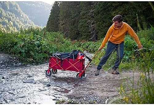 Portable Camping Cart,Foldable Outdoor Utility Wagon Cart with Adjustable Handle, Heavy Duty Garden Trolley for Beach, Sports, Shopping, 80kg Load Capacity, Removable Fabric, EAS