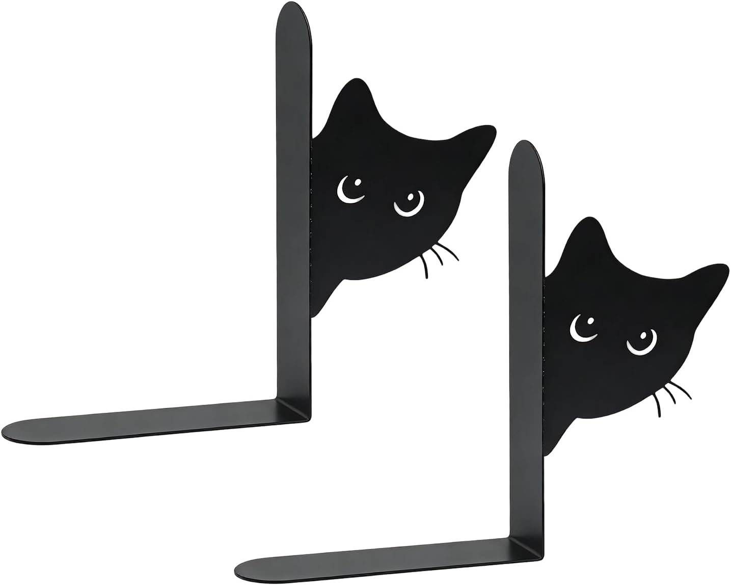 Cat Bookends - Metal Book Divider for Shelf Styling | Peeping Cat Decor Accent with Non-Slip Base Grip, Compact Upright Support & Artistic Silhouette Design for Kids Rooms, Home Offices, Desks and Lib
