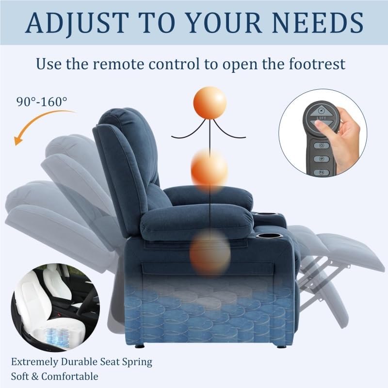 Power Recliner Chair Adults Upholstered Heating Point Massage Theater Seating Single Sofa Chairs with Side Pockets Sidetable for Living Room