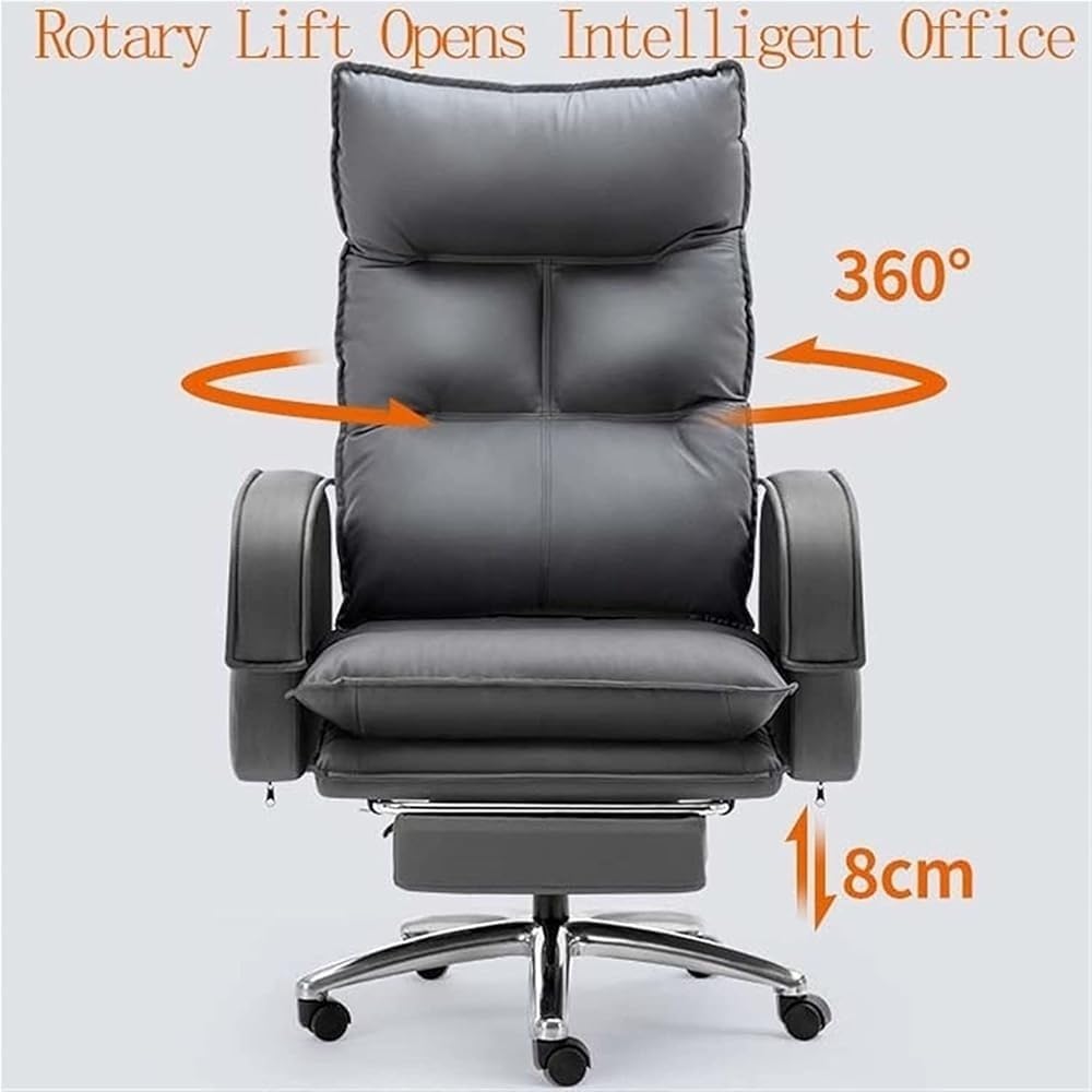 Ergonomic High Back Executive Leather Office Chair with Massage Adjustable Height Chairs with Footrest for Workspace Reception Study Bedroom Reading(Black)