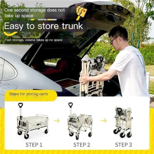 Portable Camping Cart,Portable Beach Trolley Cart with Reclining Camper Chair Folding Outdoor Camping Equipment for Picnics Black Outdoor Camping Cart for Easy Transport and Stor