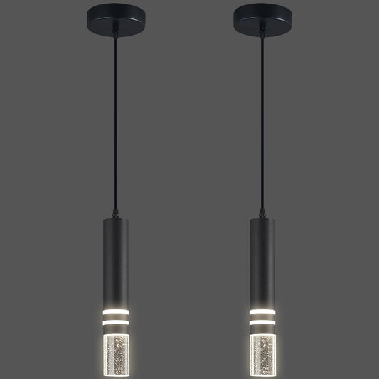 Pendant Lights Kitchen Island, Crystal Pendant Light Fixtures Mini 6W LED Modern Kitchen Pendant Lighting Over Sink and Living Room and Bedroom (Black 2-Pack)