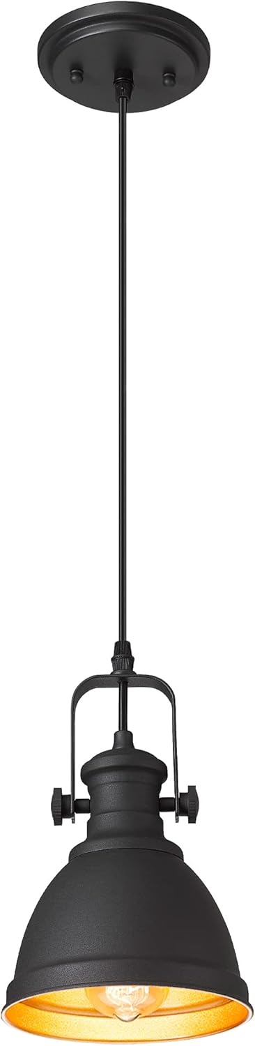 Black Pendant Light, 6.5" Hanging Light Fixtures, Pendant Lighting for Kitchen Island Bar Restaurant Entryway, AD-2151-1P