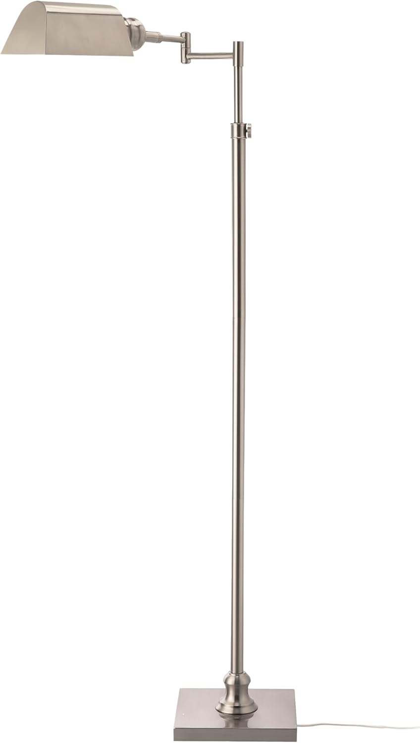 O’Bright Arcadia - Pharmacy Floor Lamp, Full Range Dimming, Swing Arm Task Lamp, E26 Socket, Bulb Replaceable, Adjustable Height 47” to 55”, 360° Rotatable Shade, All-Metal Design, Brushed Nickel