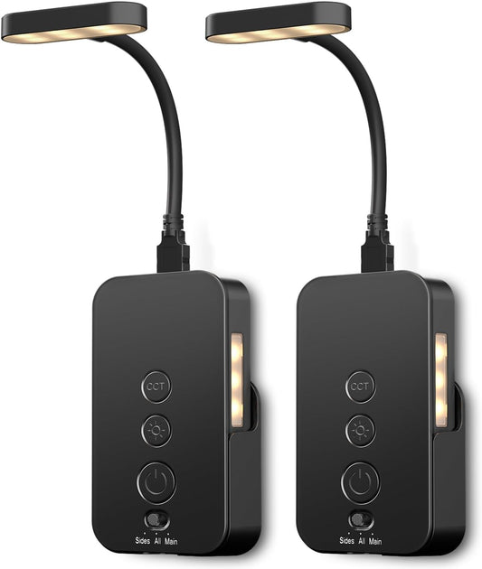 Ellasay Wall Mounted Reading Light: Dimmable LED Night Lights with Timer & Memory - Adjustable Gooseneck USB Powered - Easy Install for Kids Bedroom/Dorm Room/RV 2 Pack (Black)