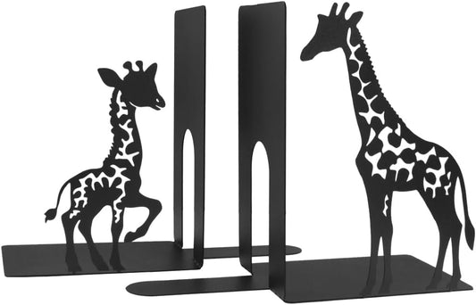 1 Pair Giraffe Bookends for Shelves,3D Foldable Giraffe Book Ends Decorative Bookends Organizer Metal Book Stands Journal Book Holder Book Stoppers for Women Girls Kids Gift Home School Library Decor
