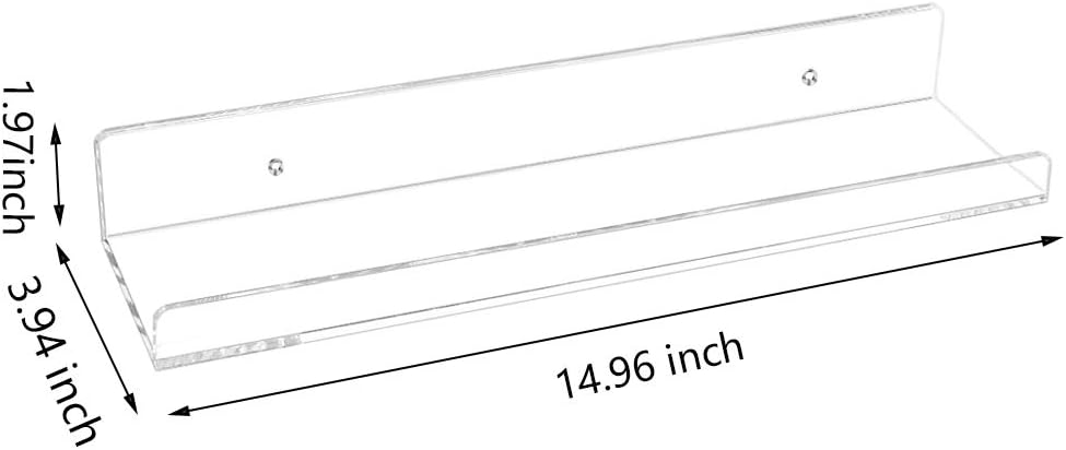 Weiai Clear Acrylic Shelf 15" Invisible Floating Wall Ledge Bookshelf, Kids Book Display Shelves Wall Mounted (15 Inch 2Pack)
