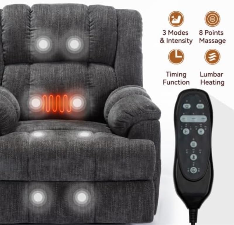 Dual Motor Power Lift Recliner Chair with Full-Body Vibration Lumbar Massage Heating Lay Flat Assisted Standing Chairs for Elderly Living Room Bedroom