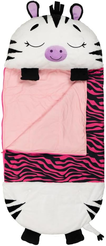 Happy Nappers Pillow & Sleepy Sack Zinnia Zebra- Comfy, Cozy, Compact, Super Soft, Warm, All Season, Sleeping Bag with Pillow- Medium 54” x 20”