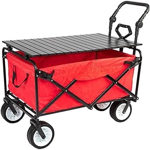 Outdoor Folding Utility Wagon Outdoor Folding Trolley with Telescopic Push Rod Utility Garden Cart with Tabletop Camping Trolley on Wheels Hand Cart Load-Bearing 100kg / 220lbs (Style 1)