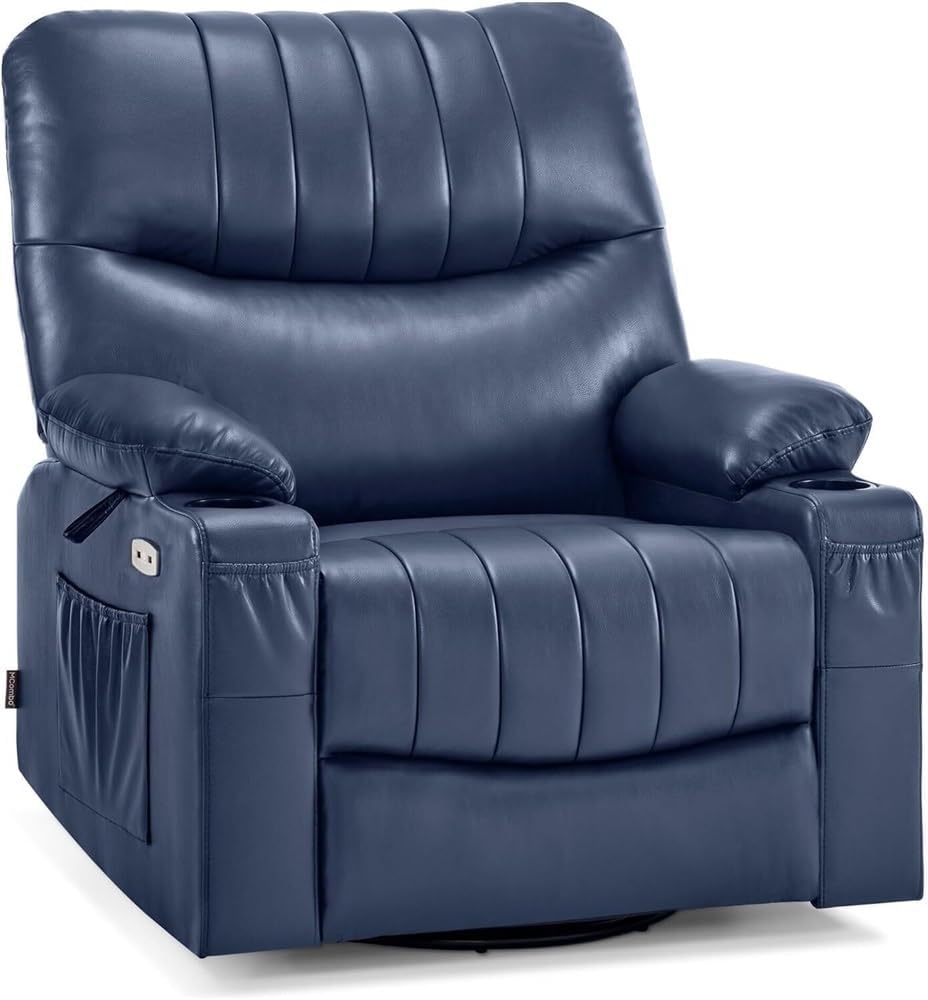Ergonomic Power Recliner with Swivel & Gentle Rocking – Heated Massage Chair with USB Charging, Cup Holders, Side Storage, Plush Upholstery, Ideal for Nursery, Living Room, and Home Theater
