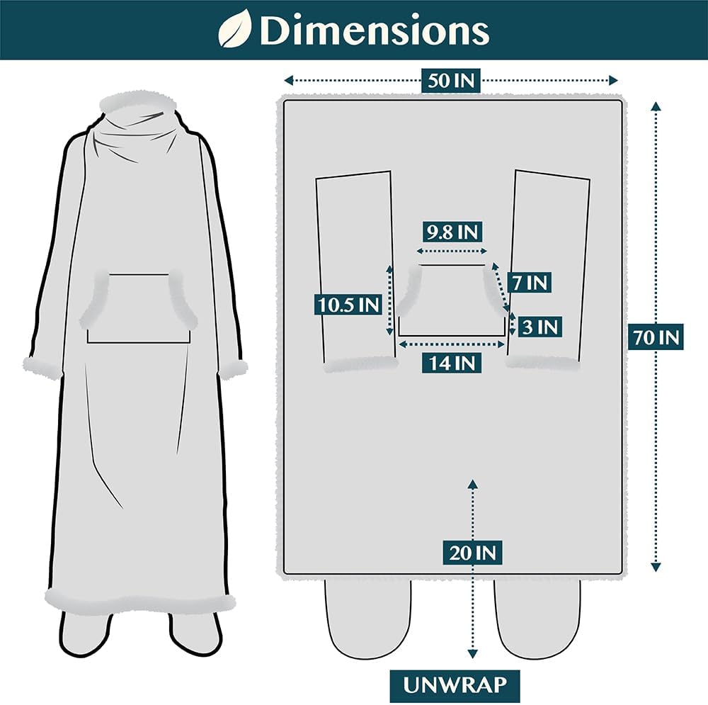 PAVILIA Sherpa Blanket with Sleeves, Foot Pocket for Women Men Adults, Thick Wearable Blanket Throw Wrap, Fleece Warm Snuggle Blanket Robe, Cozy Gift Ideas Wife Mom, Dark Gray