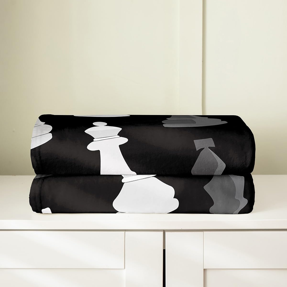 Feelyou Black White Grey International Chess All Season,Bed Blanket Set Chess Board Game Plush Throw Blanket, for Sofa Couch Kids Checkerboard Flannel Fleece Blanket Chess Lovers Throw 50"x60"
