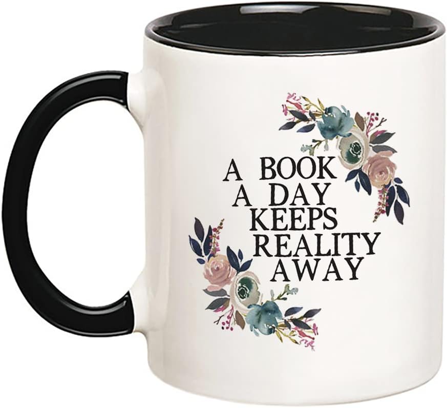 Fonhark - A Book A Day Keeps Reality Away, Humour Mug, Office Mug, 11 Oz Novelty Coffee Mug/Cup