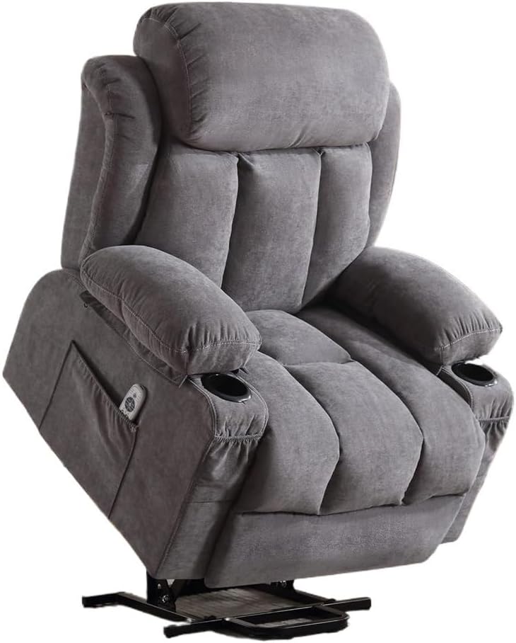 Electric Lift Recliner Chair for Elderly with Heat and Massage Ergonomic Single Lounge Chairs Comfortable Home Theater Seating for Living Room with Cup Holders Side Pocket
