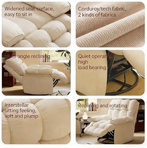 360° Swivel Rocker Recliner Chair - Manual Recliner with Technical Corduroy Fabric for Bedroom & Living Room, Comfortable Lounge Chair (Corduroy, E)