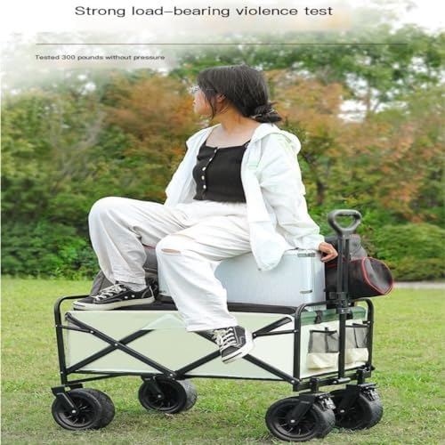 Portable Camping Cart,Outdoor Folding Beach Cart with Pull Rod Portable Camping Trolley for Camper Hand Push Trailer with Small Pull Car Foldable and Easy to Carry Black Color Id