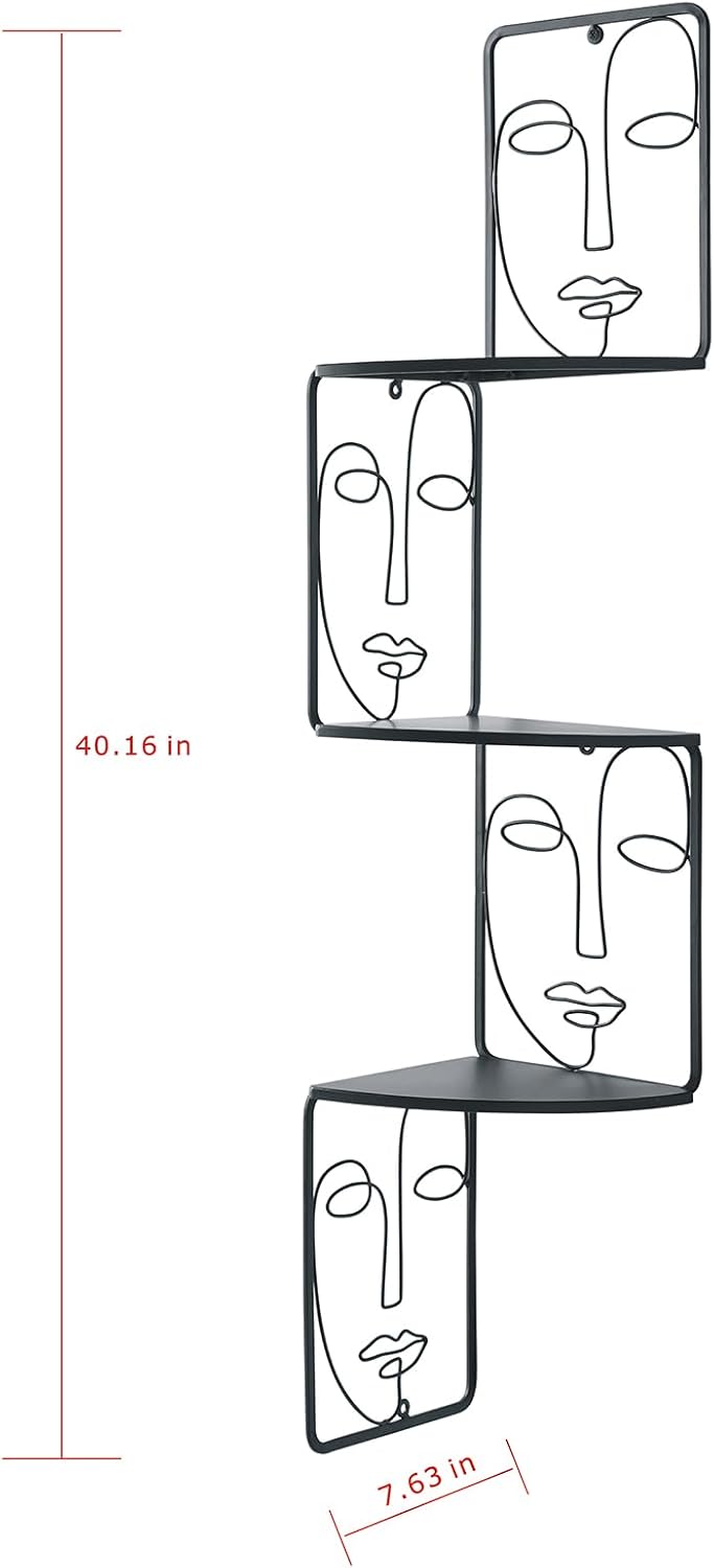 Corner Shelf, Wall Mounted Face Sculpture Display Shelf with Philosophical Art Design for Living Room Decor, Wall Corner Bookshelf Multi Unit Organizer, Tall Shelf Plant Stand for Bedroom, Bathroom
