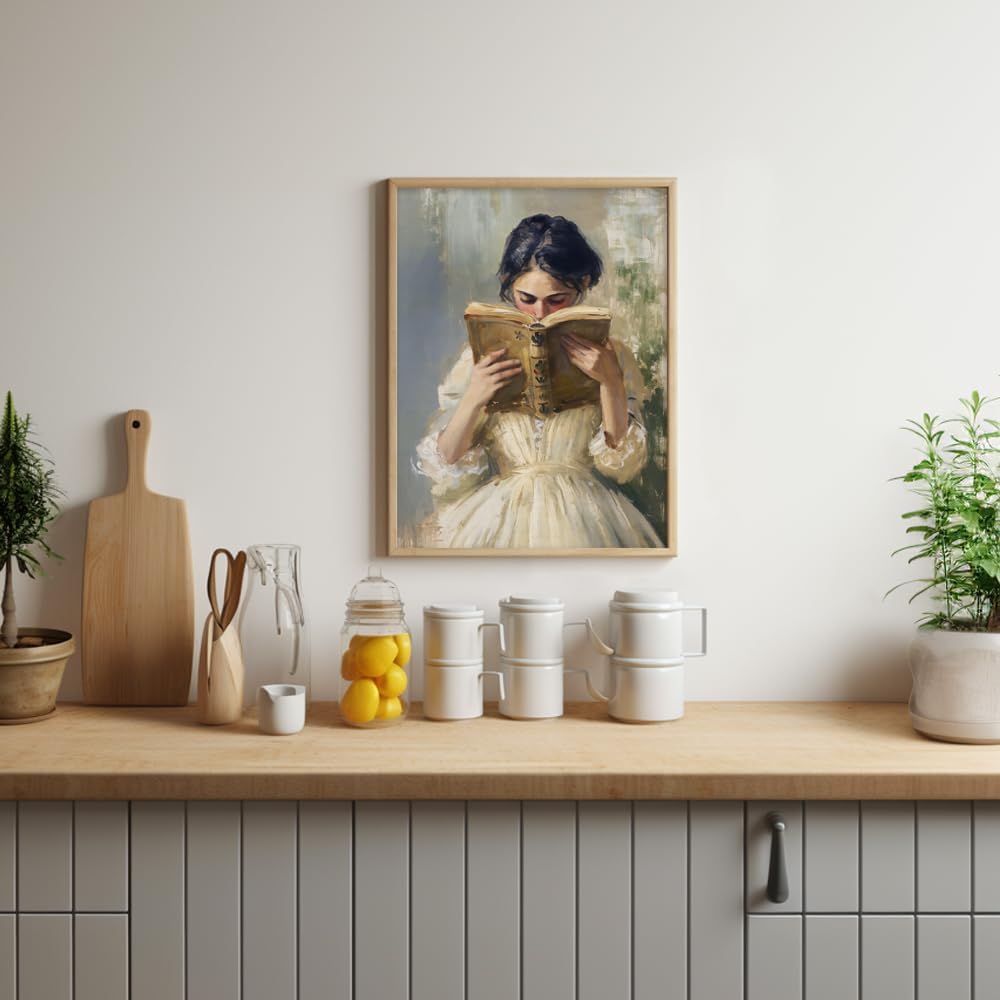 Heltrappe Victorian Bookish Women Portrait Oil Painting Aesthetic Reading Poster Vintage Woman Read Book Canvas Wall Art Rustic library Picture for Girls Bedroom Nursery 08x10in Unframed