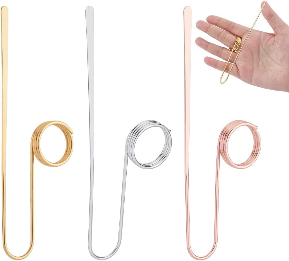 WEBEEDY 3 Colors Book Holder Ring Bookmark Metal Book Page Clips Finger Thumb Bookmark for Reading Lovers Books Accessories Birthday Gifts, 5.3 inch (Gold,Rose Gold,Silver)