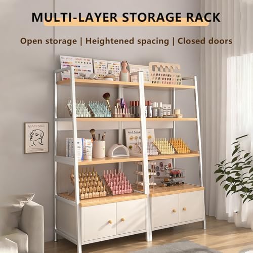 Tall 3/4-Tier Bookcase with Drawer, Narrow Modern Shelf for Bedroom, Office, Living Room & Nail Salon, 150cm High, 4 Layers Storage Organizer