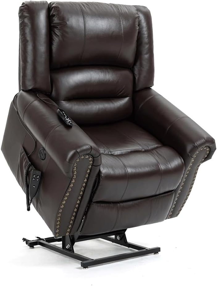 Dual Motor Power Lift Recliner Chair for Elderly, Infinite Position Electric Stand Assist Sofa with Massage and Heat, Modern Breathable Leather Home Theater Seating
