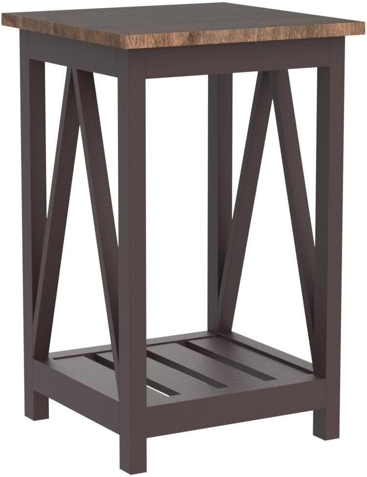 ChooChoo Farmhouse End Table, Rustic Vintage End Side Table with Storage Shelf for Small Spaces, Nightstand Sofa Table for Living Room, Bedroom Espresso 2 Pack