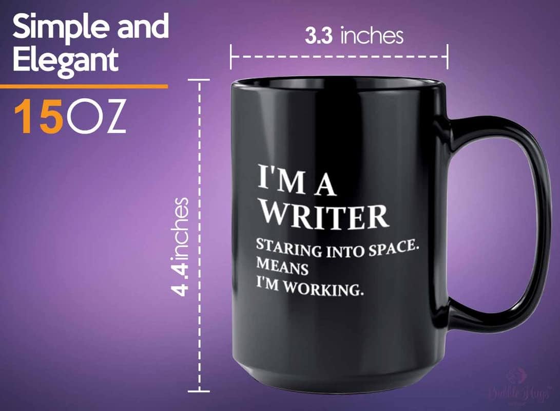 Bubble Hugs Novelist Coffee Mug 15oz Black - Working Writer B - Book Lover Author Writers Charm Creative Poets Publisher Romance Typewriter Editor Fiction
