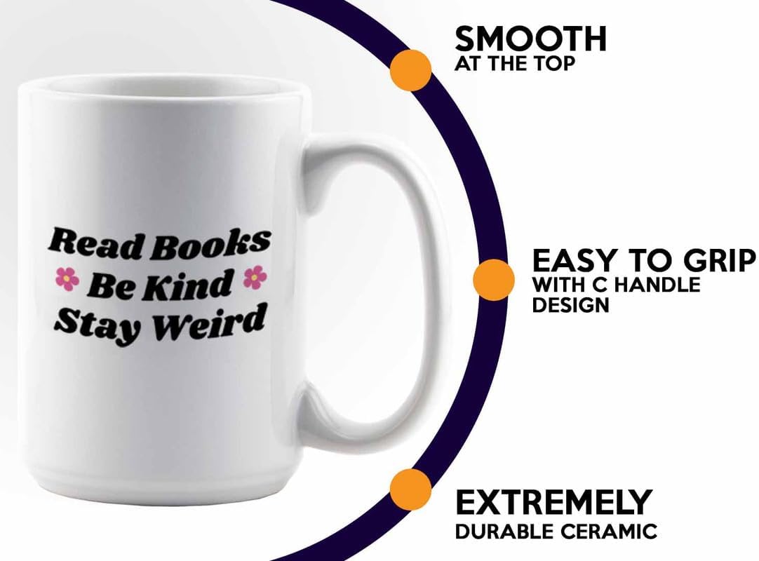 Reading Coffee Mug 15oz White - Read Books - Reader Gift Bookworm Owl Lover Cat Lover Book Lover Novelist Librarian Writer