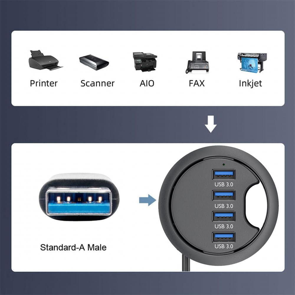 Cablecc 4 Ports USB 3.0 Hub USB Splitter 60mm Desk Grommet Dock Station Interface for Desktop PC Desk