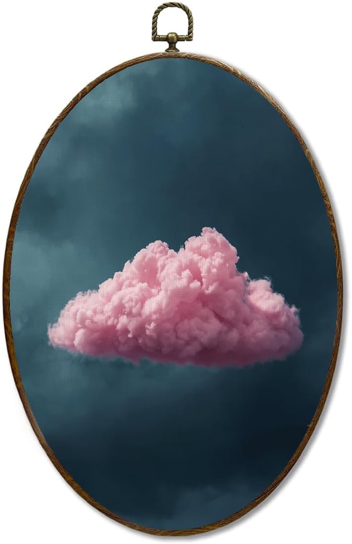 LMMHIOPI Minimal Pink Cloud Oval Wall Art, Dreamy Aesthetic Sky Canvas Print Decor for Bedroom Living Room, 8.5x11.5 Inch