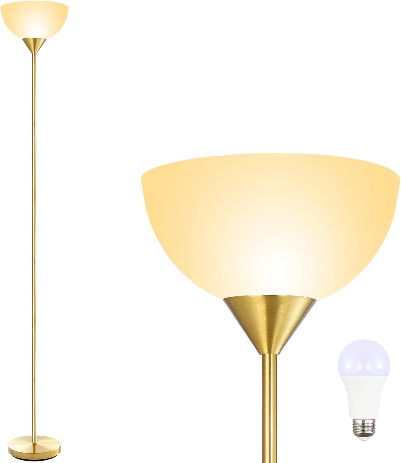 BoostArea Floor Lamp, 12W LED Standing Lamp, 70.1” Tall Lamp, Replacement LED Bulbs, 2700K Warm White, Eye-Caring, Torchiere Floor Lamps for Bedroom, Living Room, Office, Reading