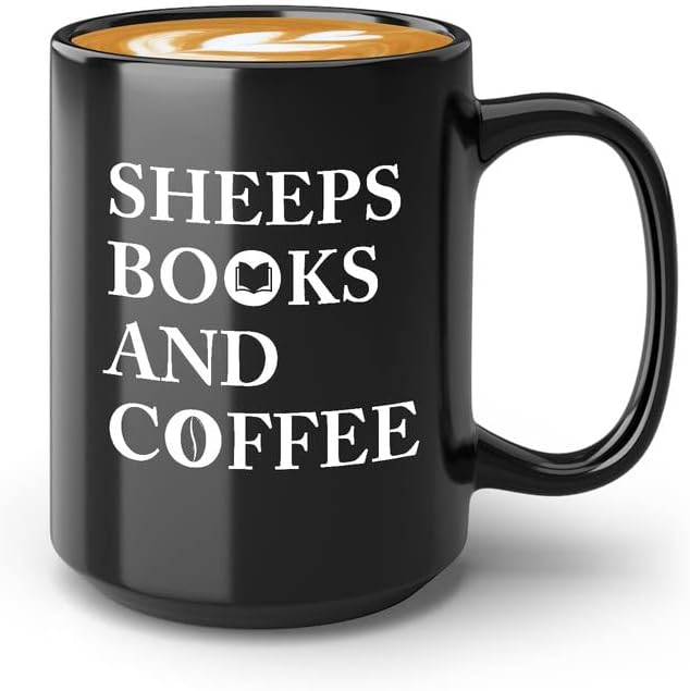 Book Lovers Coffee Mug 15oz Black - Sheep Books And Coffee - Animal Lovers Caffeine Addict Booked Teacher Author Farmer Goat Herbivorous Pet