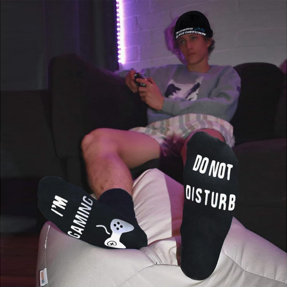 Funny Do Not Disturb Gaming Socks Gaming Beanie Winter Hat,Gamer Christmas Stocking Stuffers for Teens Boys Men Kids Black