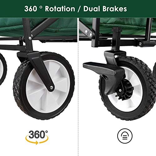 Foldioutdoor Utility Wagon, Heavy Duty Garden Cart with Wheel Brakes and 2 Cup Holders, for Shopping,Picnic,Beach