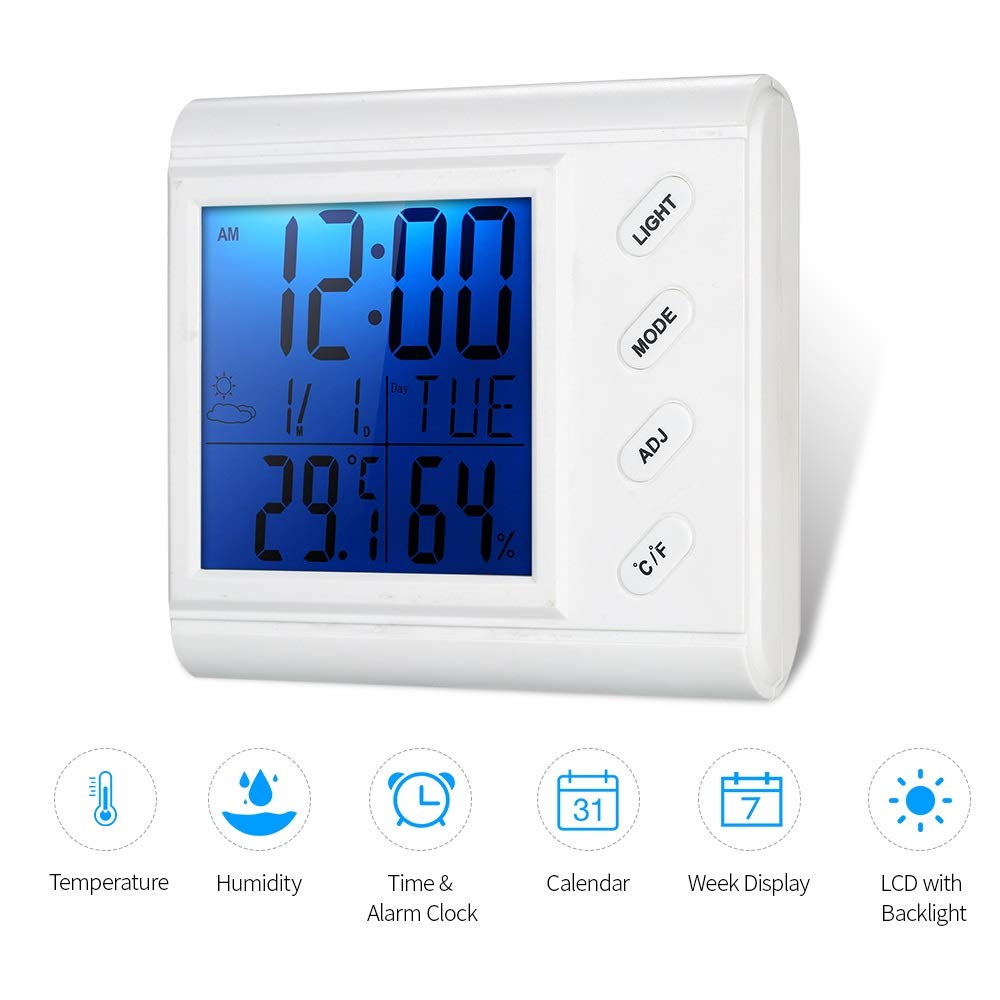 LCD Digital Indoor Thermometer Hygrometer Room Temperature ，High-Precision and with Alarm Clock Backlight