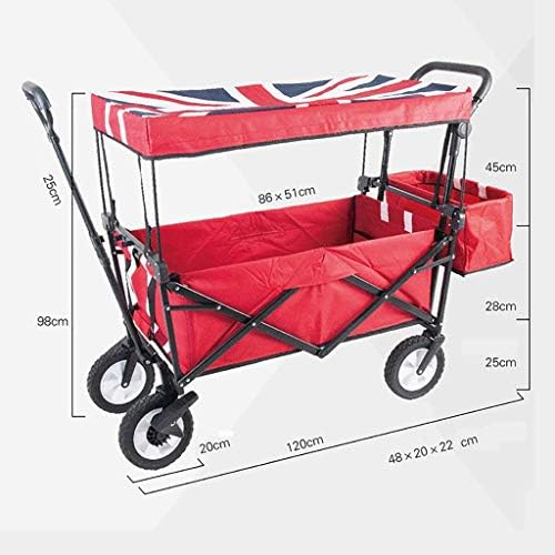 Trolleys, Foldigarden Trolley Cart Heavy Duty Wagon with Canopy Multi-Function Shoppicart for Outdoor Campibeach Truck with 4 Wheels, Load：100Kg