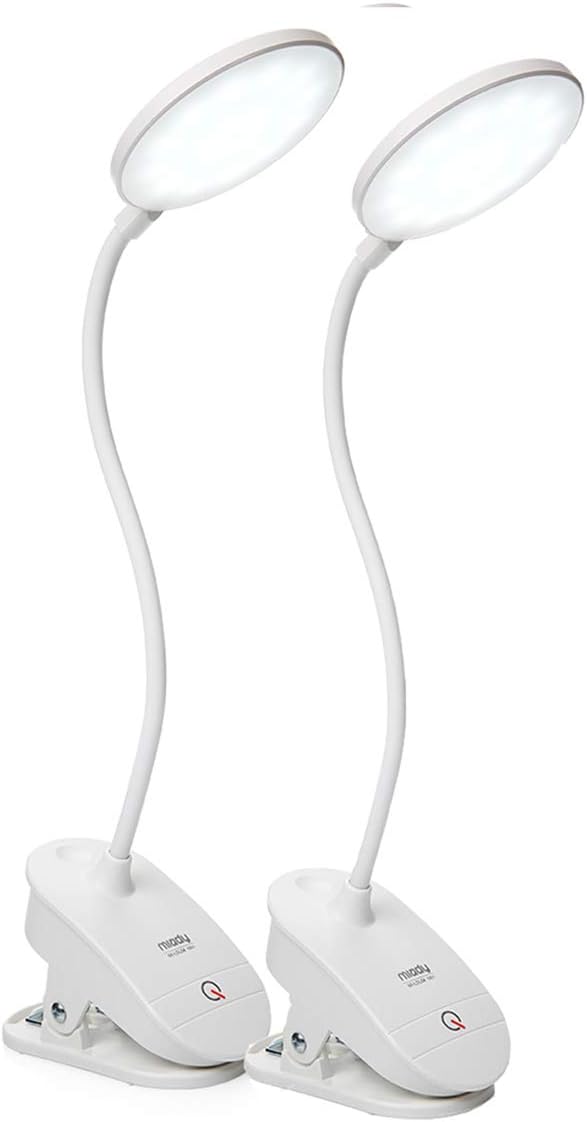 Miady 2 Pack Clip on Lamp,Battery Powered Reading Light,Clamp for Bed with 3 Brightness Level,USB Rechargeable