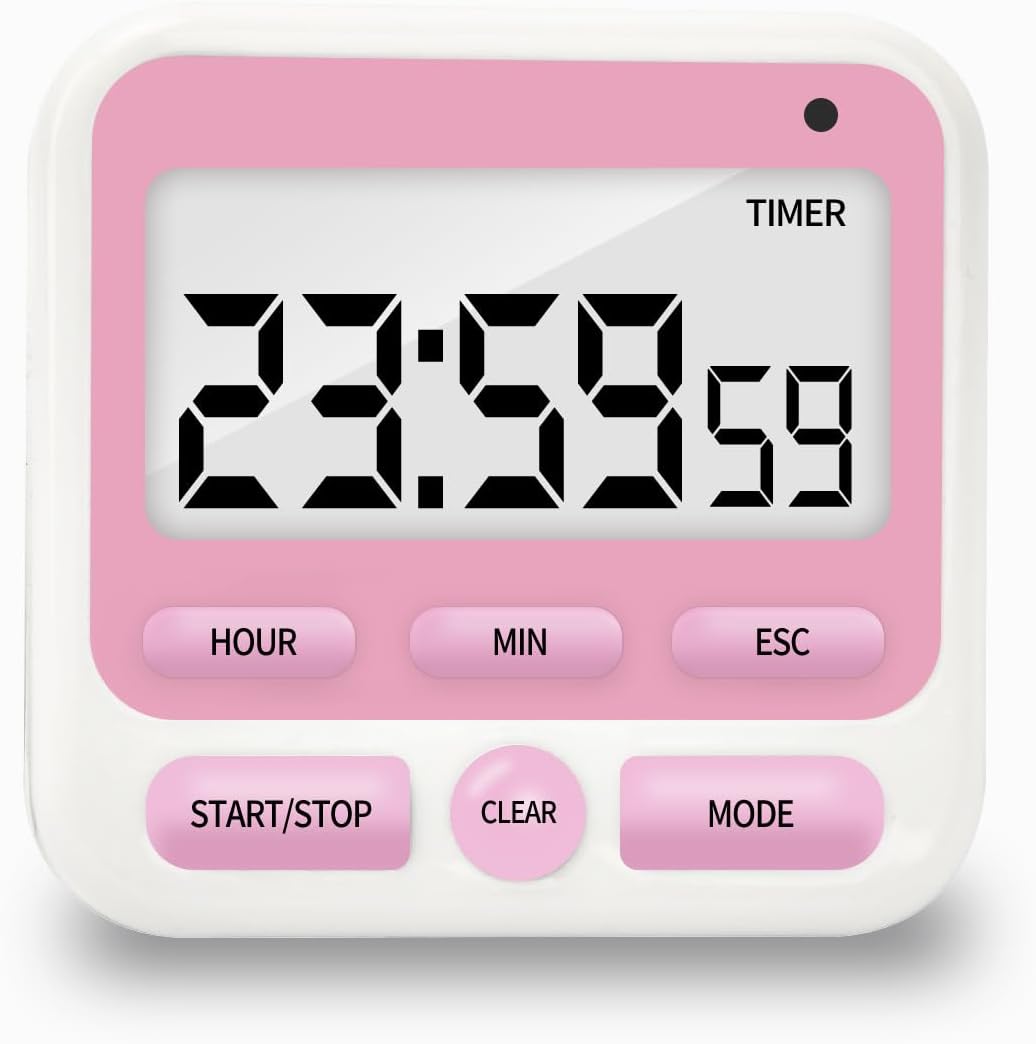 Digital Kitchen Timer with Mute/Loud Alarm, Count Up/Down, 24 Hour Clock and Alarm Function for Kids Teacher Cooking (Red)