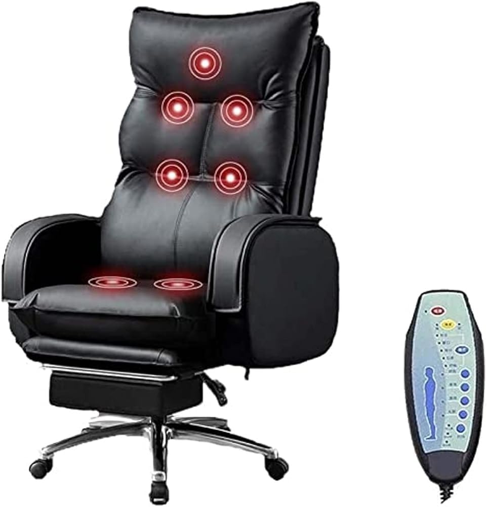 Ergonomic High Back Executive Leather Office Chair with Massage Adjustable Height Chairs with Footrest for Workspace Reception Study Bedroom Reading(Black)