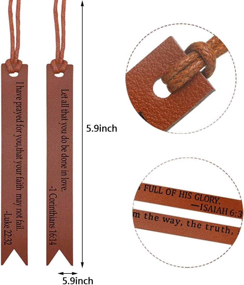 12 Pieces Leather Bookmarks, BetterJonny Bible Verses Bookmarks Handmade Genuine Leather Page Markers for Women, Kids, Book Accessories for Reading Lover Handmade Book Reading Gift(Brown)