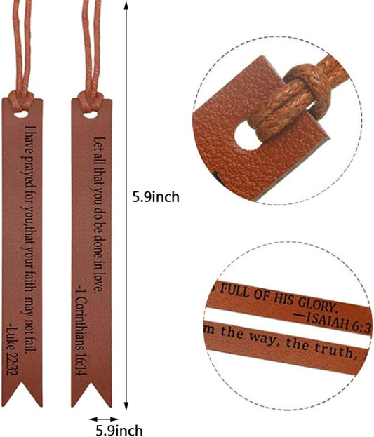 12 Pieces Leather Bookmarks, BetterJonny Bible Verses Bookmarks Handmade Genuine Leather Page Markers for Women, Kids, Book Accessories for Reading Lover Handmade Book Reading Gift(Brown)