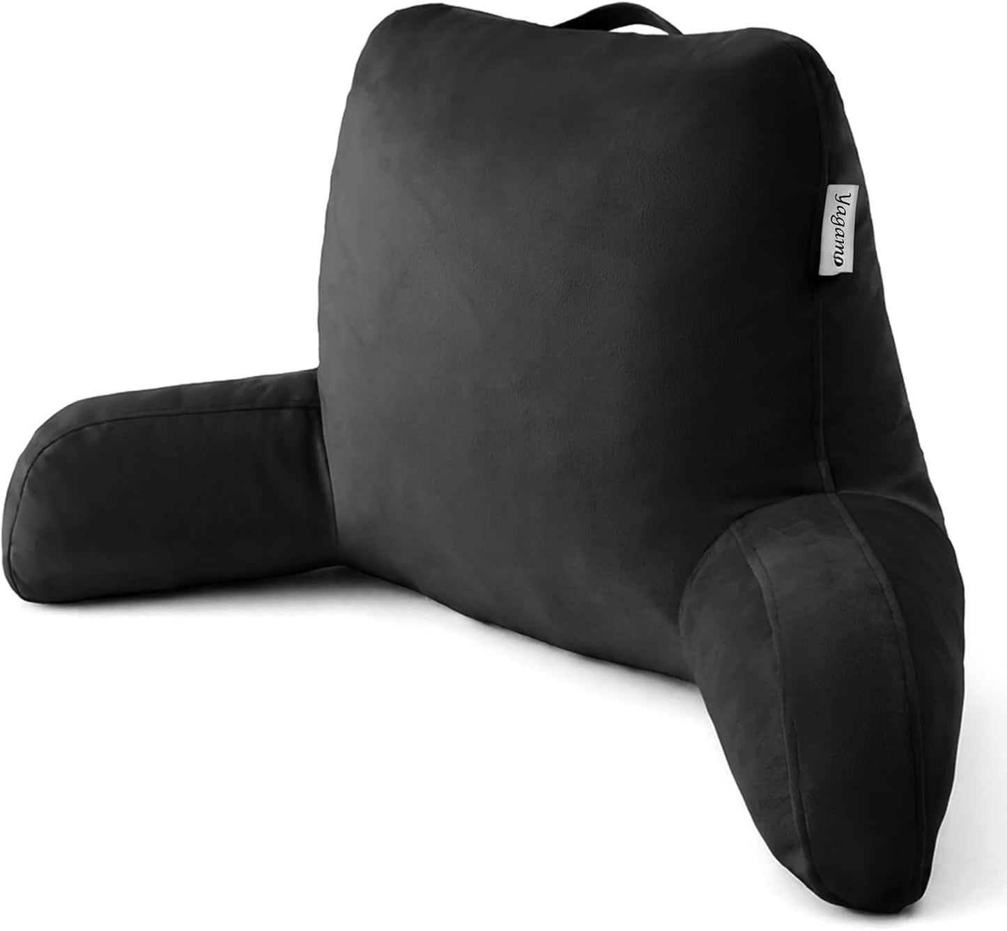 Reading Pillow for Bed Sitting Up, Adults and Teens Backrest with Arms, Velvet Back Support Pillow for Sitting on Sofa, Couch with Washable Cover- Standard, Black