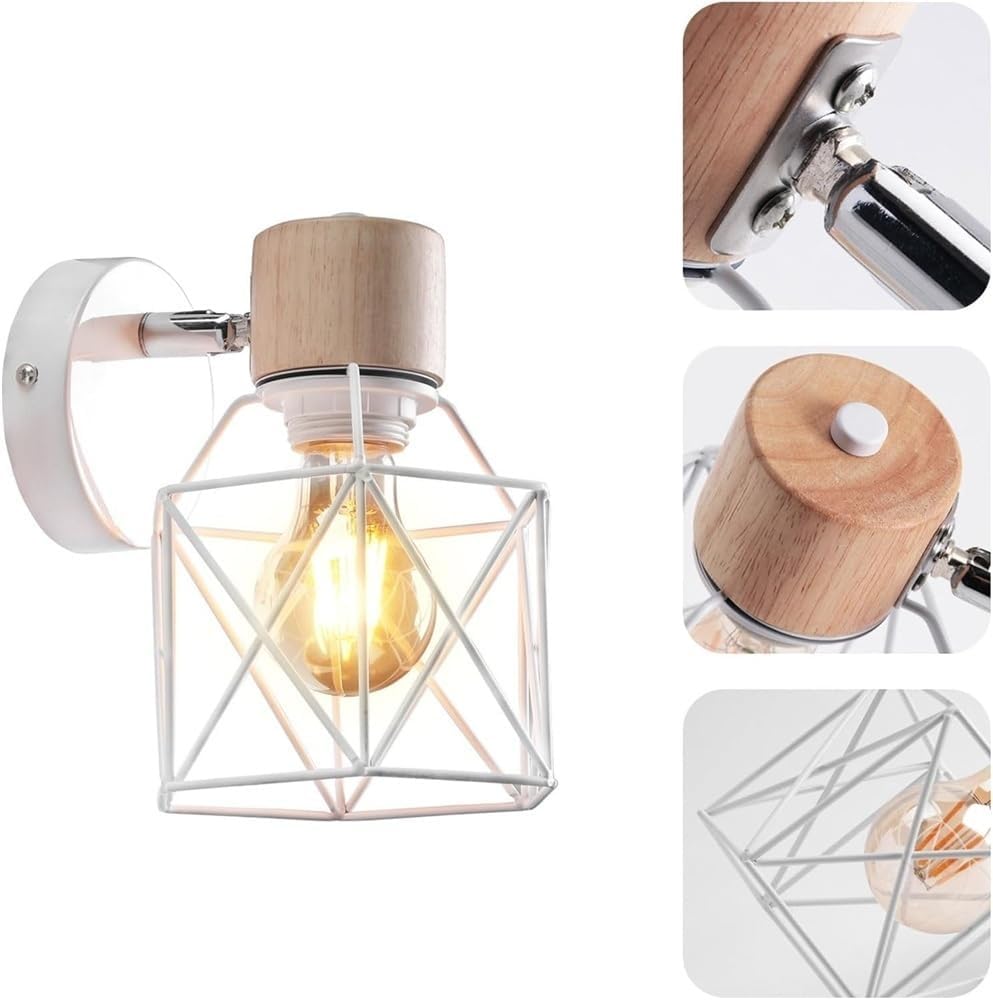 Farmhouse Wall Lamp with Iron Cage Shade E26/E27 Base for Bedroom Bedside Rustic Industrial Sconce Lighting Fixture Living Room Hallway(Gold)