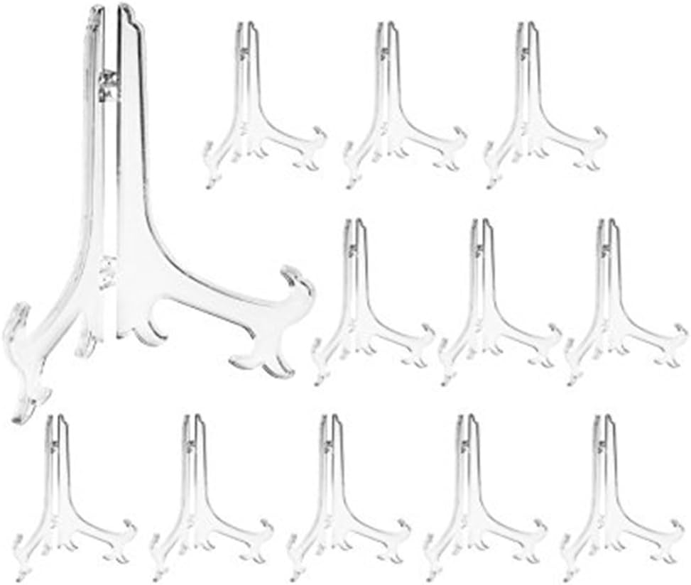 Artliving 4 Inch Clear Plastic Easels or Stand/Plate Holders to Display Pictures or Other Items at Weddings, Home Decoration, Birthdays, Tables (12 Pack)