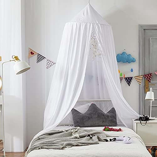 Bunnikins & Clover Bed Canopy for Girls Boys Bedroom Decor, Round Dome Mosquito Net for Baby Crib, Nook Castle Game Tent Nursery Decoration for Child, Play or Reading (White)