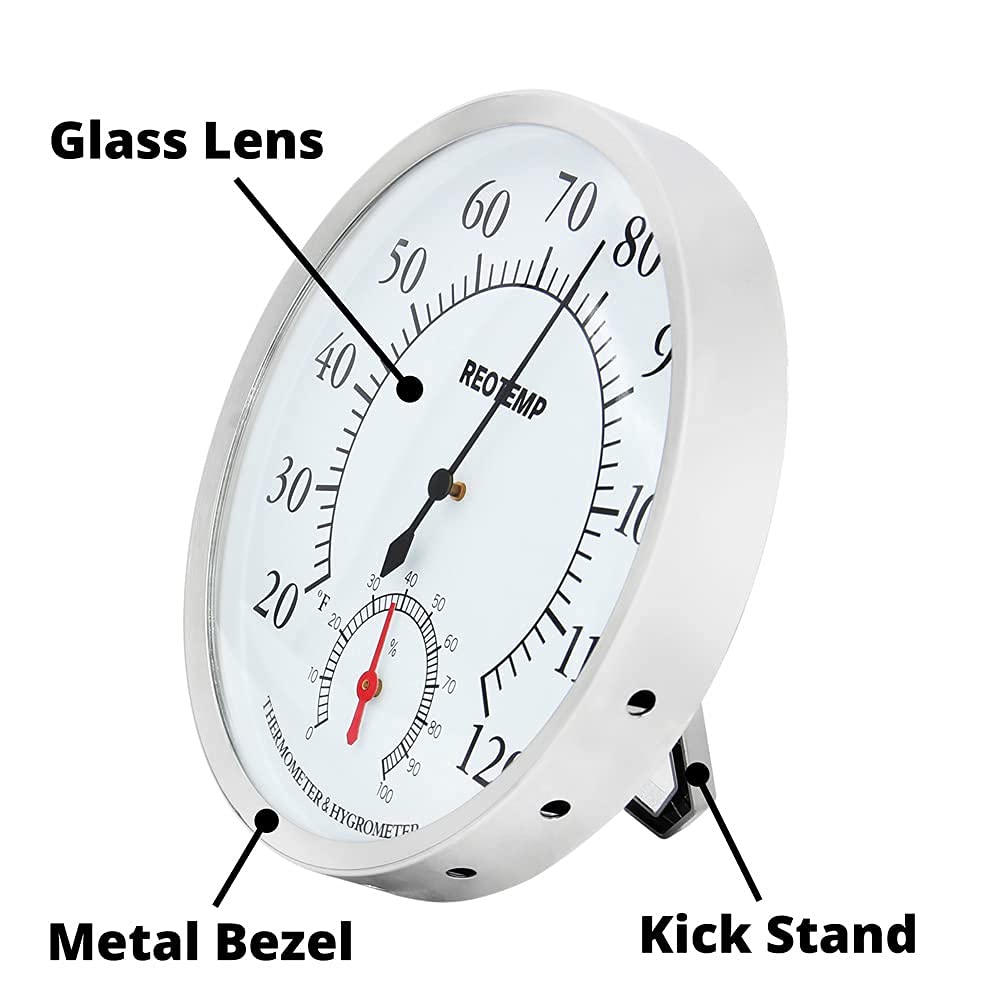 REOTEMP DTH5 Analog Desktop Thermometer Hygrometer, 5" Dial, 20/120F, Relative Humidity Gauge